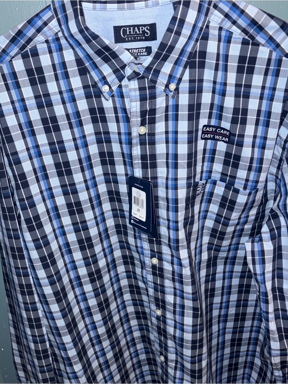 Chaps Men’s Navy and Light Blue Plaid Button-Down Shirt XLT